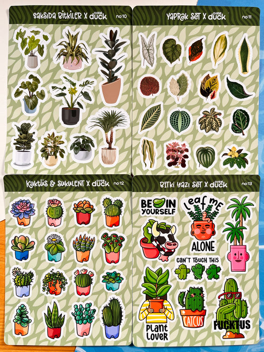 4’lü Bitki Sticker Seti – 53 Adet Kaktüs, Sukulent, Yaprak & Saksı Bitkisi Sticker Bullet Journal & Scrapbook