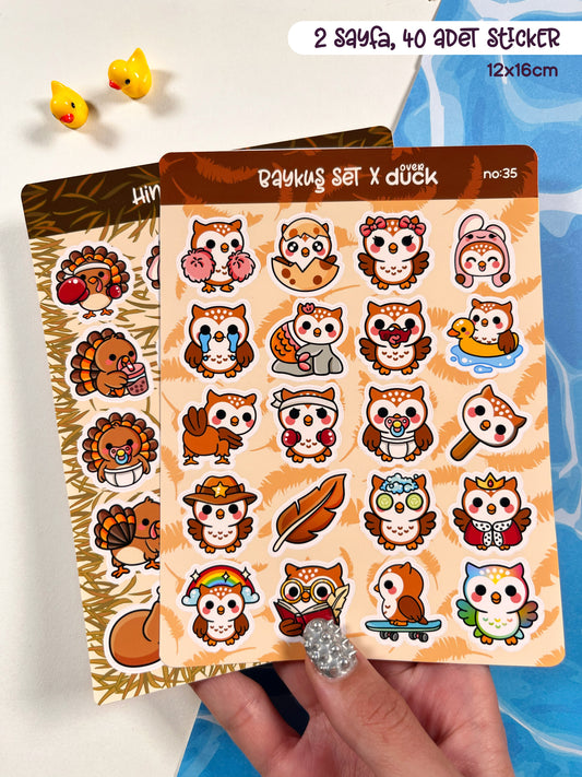 2’li Hayvan Sticker Seti – 40 Adet Baykuş ve Hindi Sticker Bullet Journal & Scrapbook