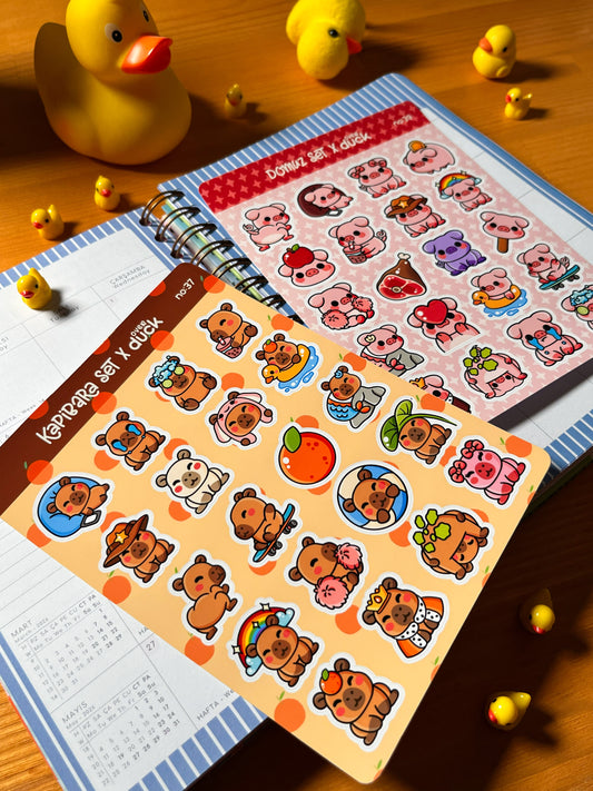 2’li Hayvan Sticker Seti – 40 Adet Kapibara ve Domuz Sticker Bullet Journal & Scrapbook