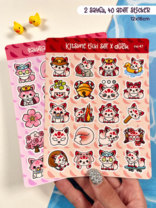 2’li Hayvan Sticker Seti – 40 Adet Kitsune Tilki ve Sakura Tilki Sticker Bullet Journal & Scrapbook