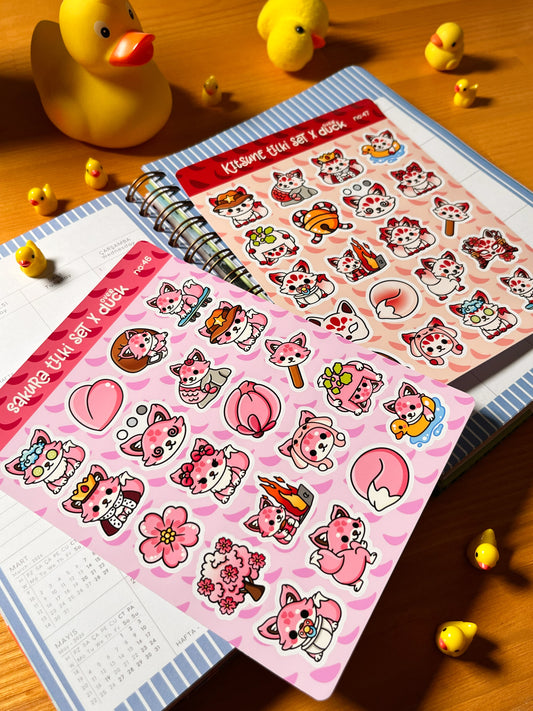 2’li Hayvan Sticker Seti – 40 Adet Kitsune Tilki ve Sakura Tilki Sticker Bullet Journal & Scrapbook