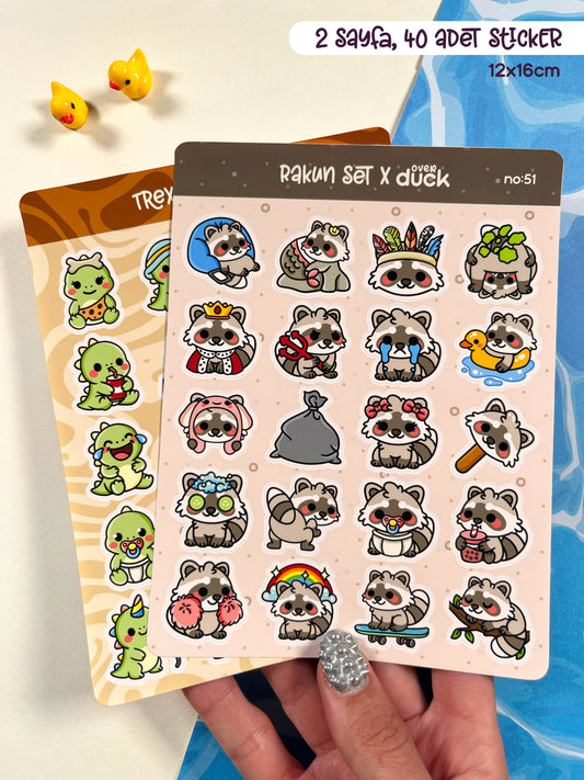 2’li Hayvan Sticker Seti – 40 Adet Rakun ve T-Rex Dinozor Sticker Bullet Journal & Scrapbook