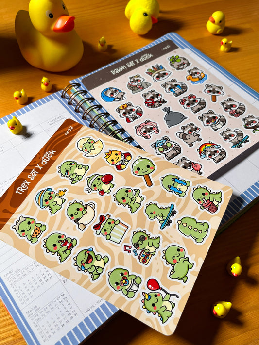 2’li Hayvan Sticker Seti – 40 Adet Rakun ve T-Rex Dinozor Sticker Bullet Journal & Scrapbook