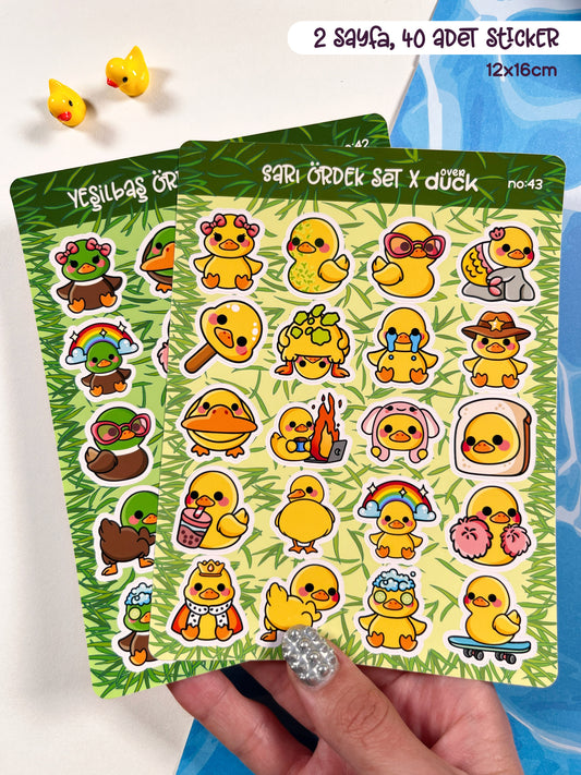 2’li Hayvan Sticker Seti – 40 Adet Sarı Ördek ve Yeşilbaş Ördek Sticker Bullet Journal & Scrapbook