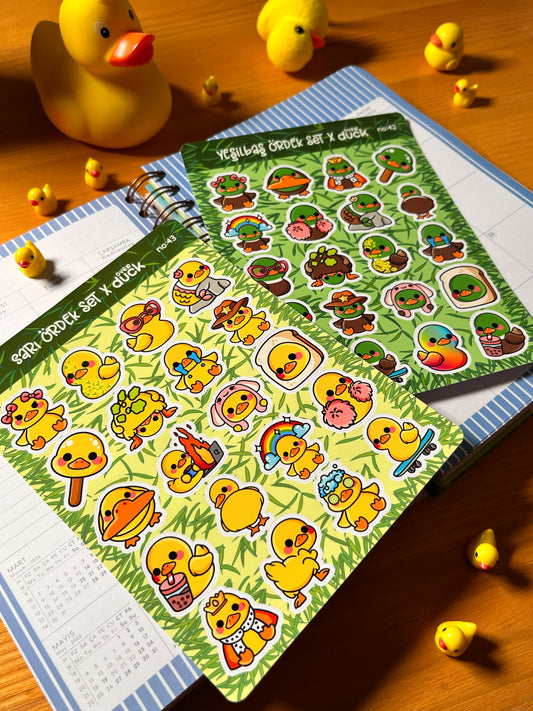 2’li Hayvan Sticker Seti – 40 Adet Sarı Ördek ve Yeşilbaş Ördek Sticker Bullet Journal & Scrapbook