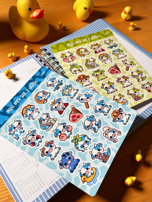 2’li İnek Sticker Seti – 40 Adet Mavi ve Yeşil İnek Sticker Bullet Journal & Scrapbook