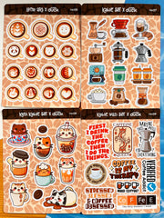 4’lü Kahve Sticker Seti – 46 Adet Coffee & Kawaii Cat Sticker Bullet Journal & Scrapbook