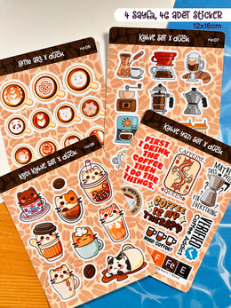 4’lü Kahve Sticker Seti – 46 Adet Coffee & Kawaii Cat Sticker Bullet Journal & Scrapbook