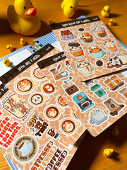 4’lü Kahve Sticker Seti – 46 Adet Coffee & Kawaii Cat Sticker Bullet Journal & Scrapbook