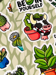 4’lü Bitki Sticker Seti – 53 Adet Kaktüs, Sukulent, Yaprak & Saksı Bitkisi Sticker Bullet Journal & Scrapbook
