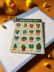 Kaktüs & Sukulent Sticker Seti – 16 Adet Bullet Journal & Scrapbook Dekoratif Bitki Etiket