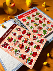 2’li Meyve Sticker Seti – 40 Adet Kiraz ve Karpuz Sticker Bullet Journal & Scrapbook