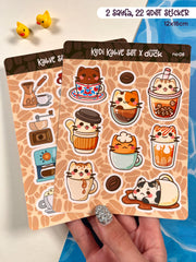 2’li Kedi Kahve Sticker Seti – 22 Adet Coffee ve Kawaii Cat Sticker Bullet Journal & Scrapbook