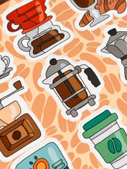 Kahve Sticker Seti – 12 Adet Bullet Journal & Scrapbook Dekoratif Kahve Etiket