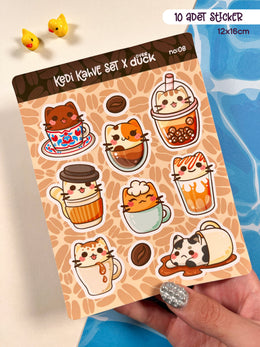 Kedi Kahve Sticker Seti – 10 Adet Bullet Journal & Scrapbook Dekoratif Kedi Kahve Etiket