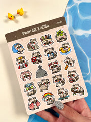2’li Hayvan Sticker Seti – 40 Adet Rakun ve T-Rex Dinozor Sticker Bullet Journal & Scrapbook