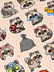 2’li Hayvan Sticker Seti – 40 Adet Rakun ve T-Rex Dinozor Sticker Bullet Journal & Scrapbook