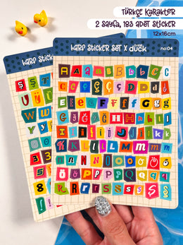 Türkçe Ransom Harf Sticker Seti – 2 Sayfa 183 Adet Bullet Journal & Scrapbook Alfabe Etiket