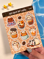 4’lü Kahve Sticker Seti – 46 Adet Coffee & Kawaii Cat Sticker Bullet Journal & Scrapbook