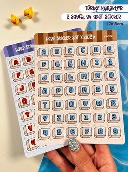Türkçe Harf & Sayı Sticker Seti – 2 Sayfa 84 Adet Bullet Journal & Scrapbook Alfabe Etiket
